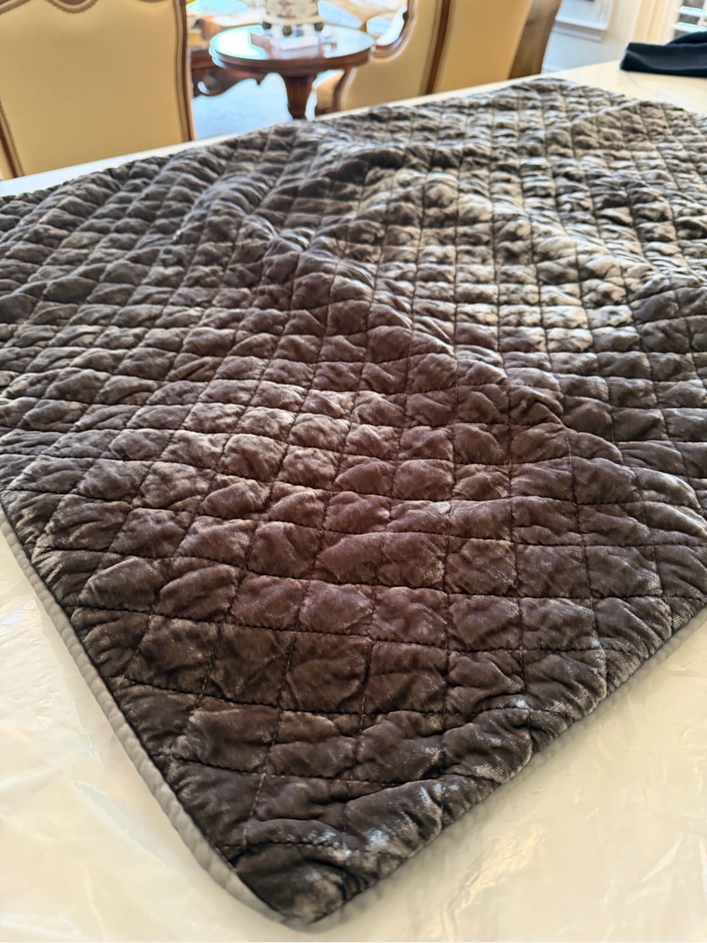 (2) Bella Notte Quilted Silk Velvet “Royal”  Euro Shams in the color “Moonlight”